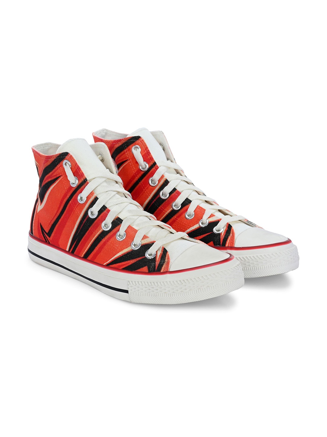 

CROWCIA LONDON Men Printed Round Toe Lightweight Canvas Sneakers, Orange