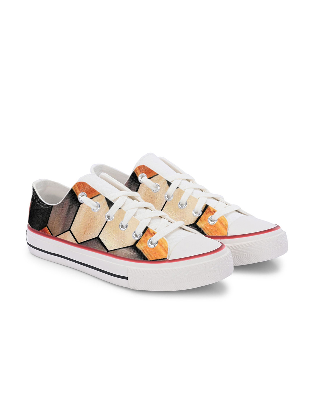 

CROWCIA LONDON Men Printed Round Toe Lightweight Canvas Sneakers, Beige