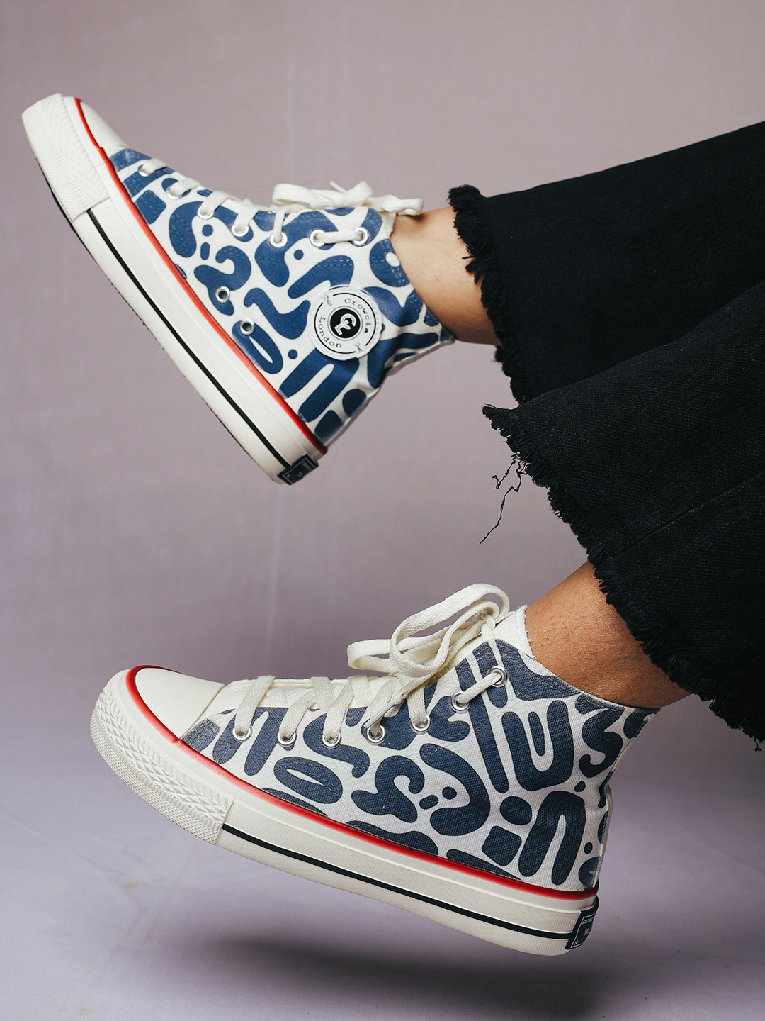 

CROWCIA LONDON Men Printed Round Toe Lightweight Canvas Sneakers, Blue