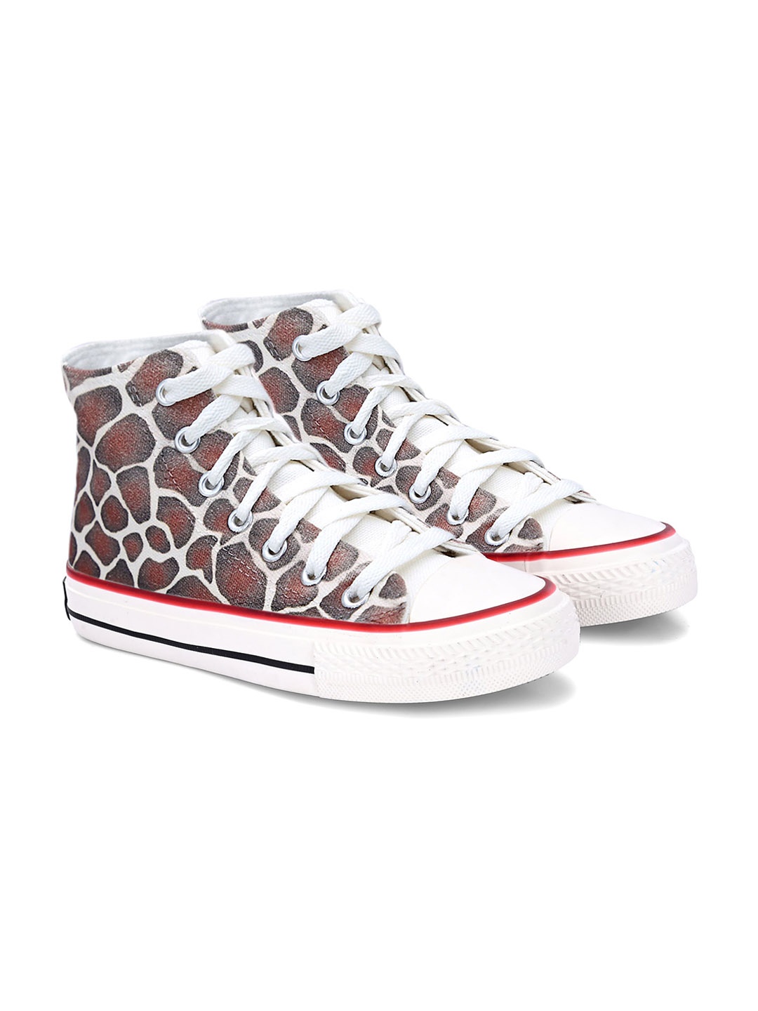 

CROWCIA LONDON Men Printed Round Toe Lightweight Canvas Sneakers, Brown