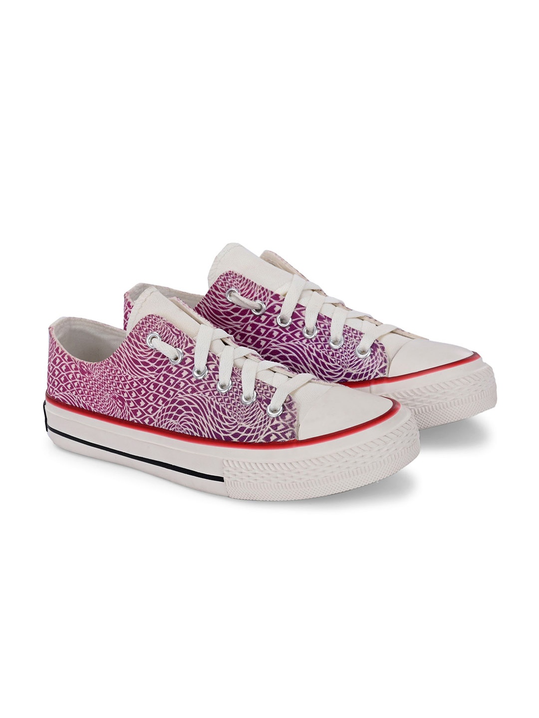

CROWCIA LONDON Men Printed Round Toe Lightweight Canvas Sneakers, Pink