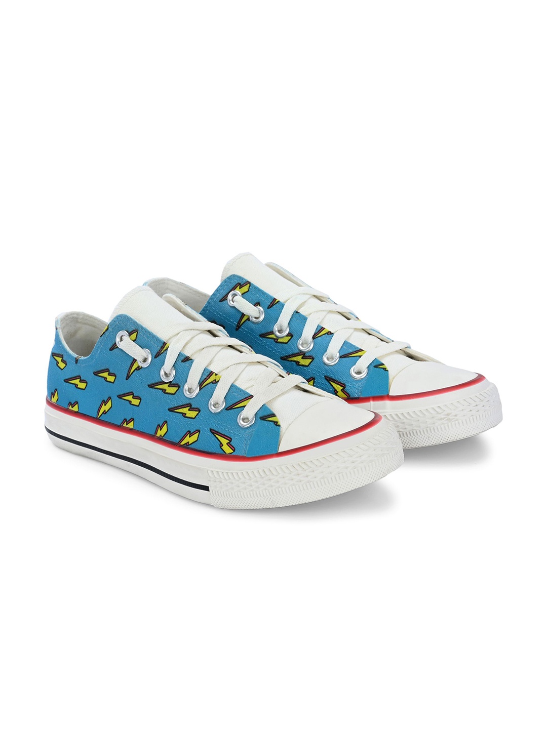 

CROWCIA LONDON Men Printed Round Toe Lightweight Canvas Sneakers, Blue