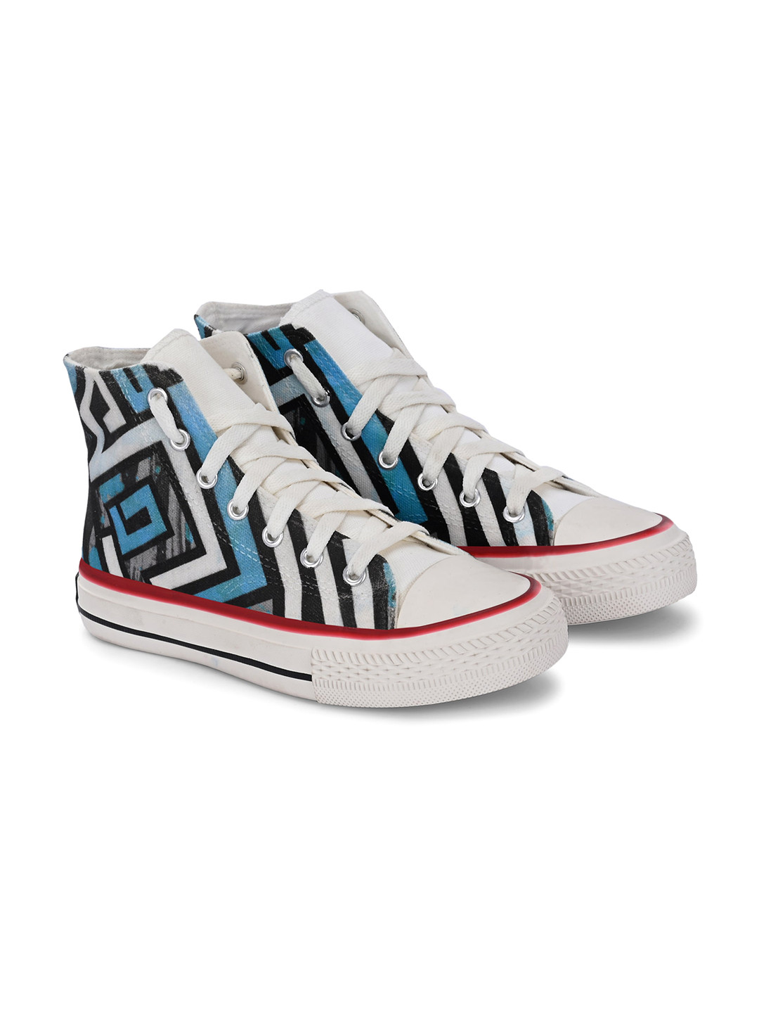 

CROWCIA LONDON Men Printed Round Toe Lightweight Canvas Sneakers, Blue