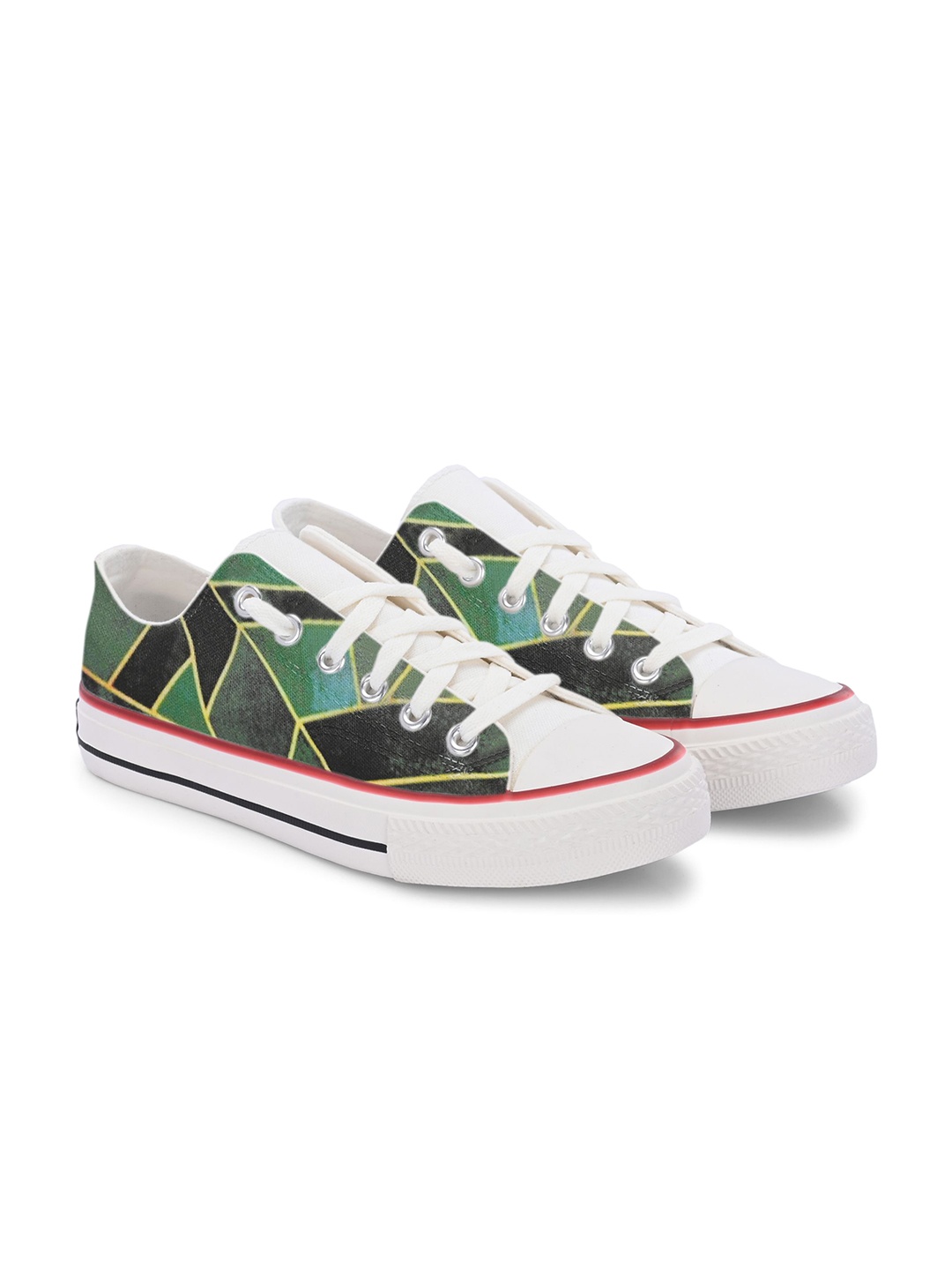 

CROWCIA LONDON Men Printed Round Toe Lightweight Canvas Sneakers, Green