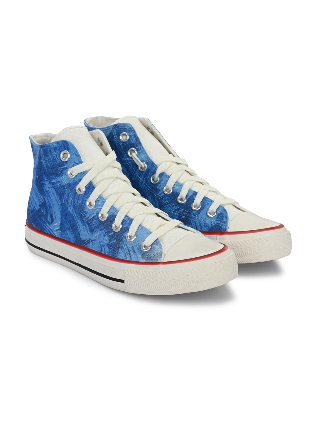 

CROWCIA LONDON Men Printed Round Toe Lightweight Canvas Sneakers, Blue