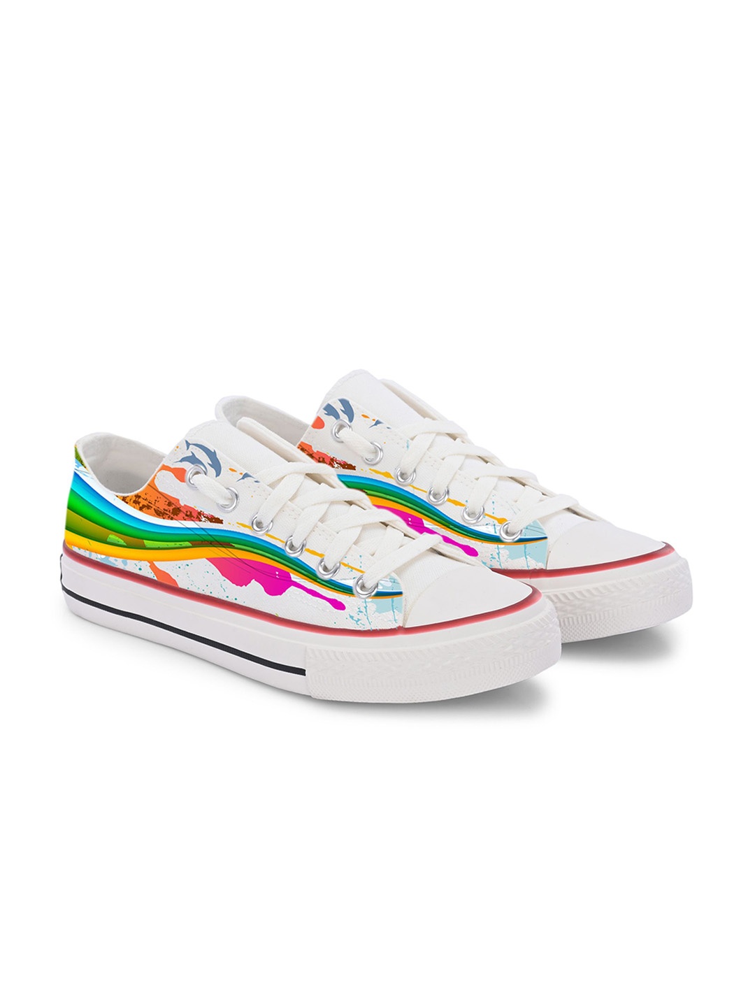 

CROWCIA LONDON Men Printed Canvas Sneakers, White