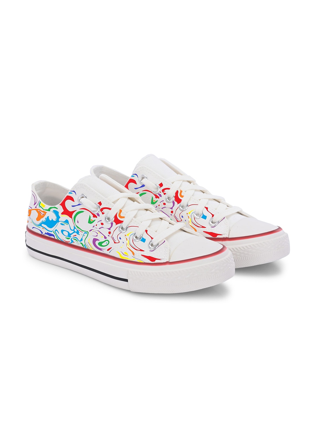 

CROWCIA LONDON Men Printed Round Toe Lightweight Canvas Sneakers, White