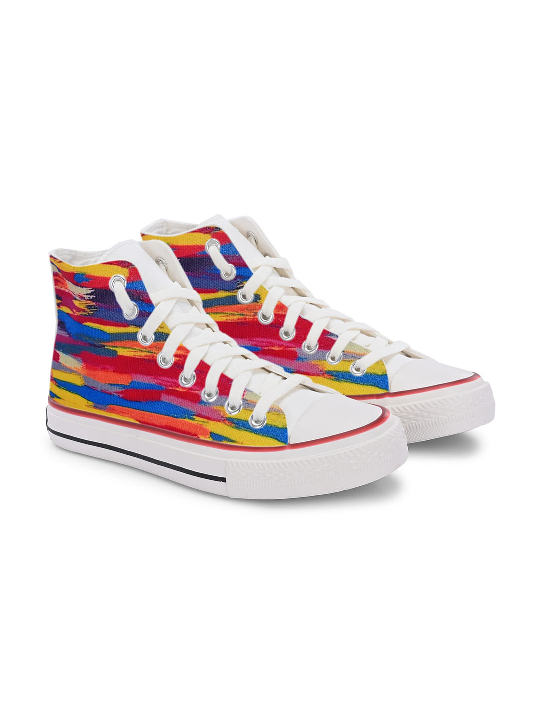 

CROWCIA LONDON Men Printed High-Top Canvas Sneakers, Multi