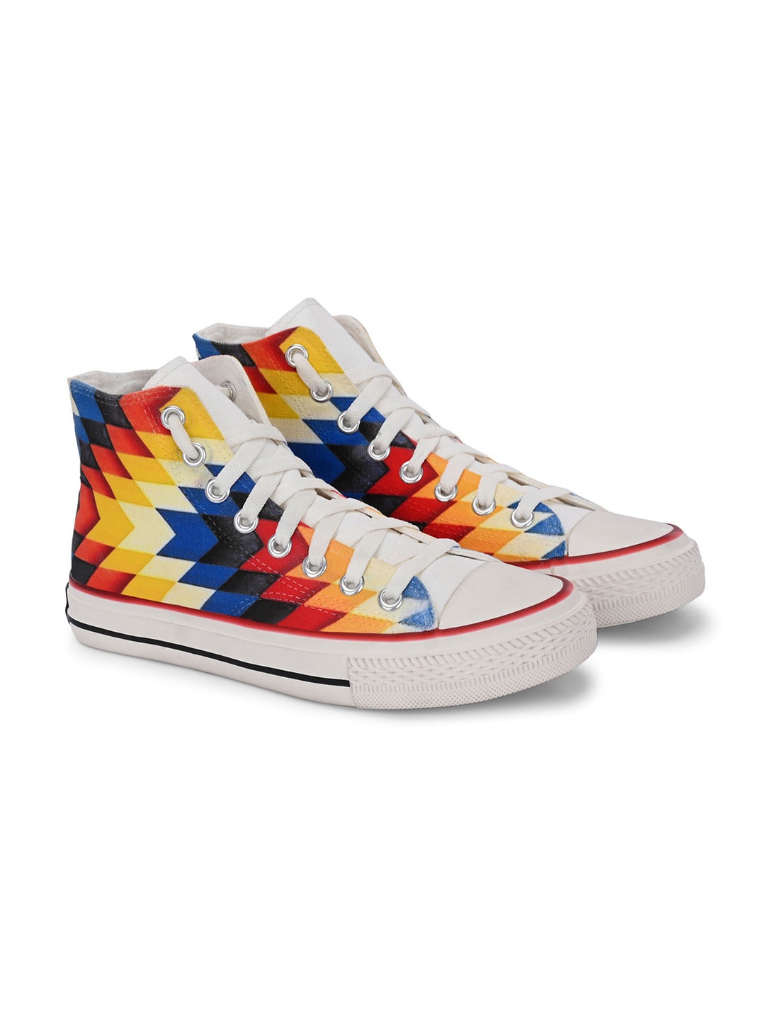 

CROWCIA LONDON Men Printed High-Top Canvas Sneakers, Multi