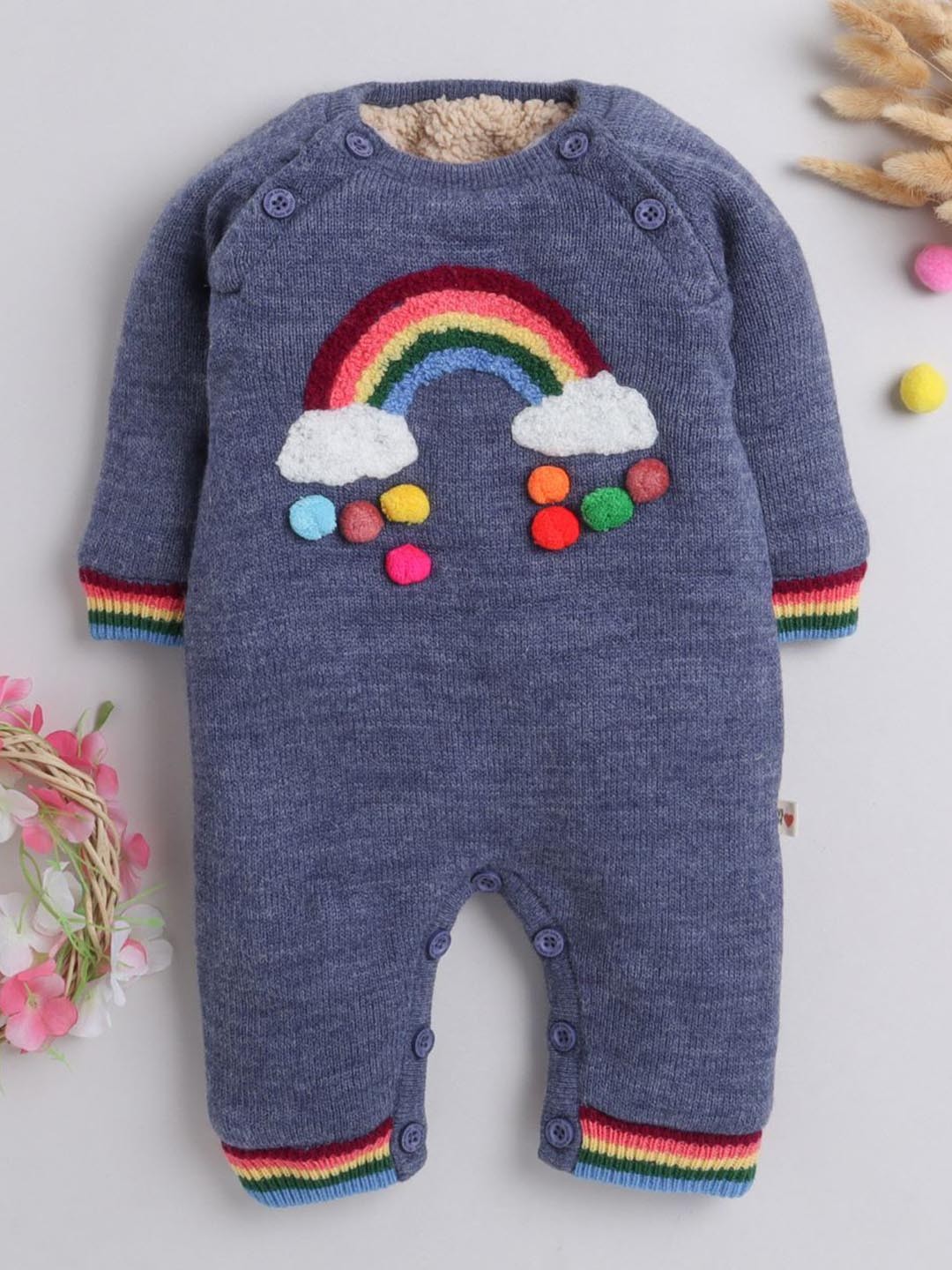 

Yellow Apple Infants Embroidered Full Sleeve With Inner Fleece Rompers, Blue