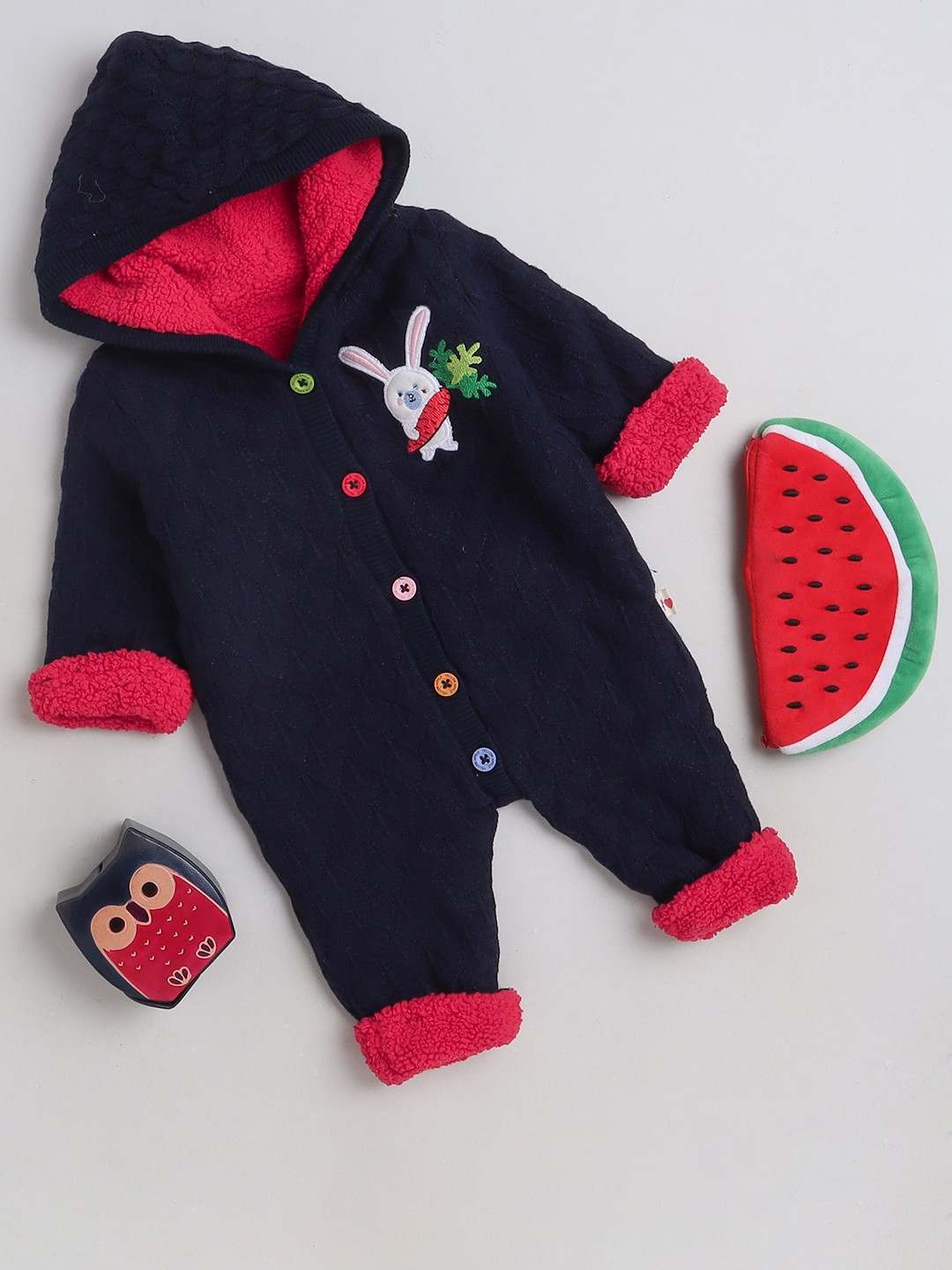 

Yellow Apple Kids Unisex Printed Long Sleeve Hooded Rompers, Navy blue