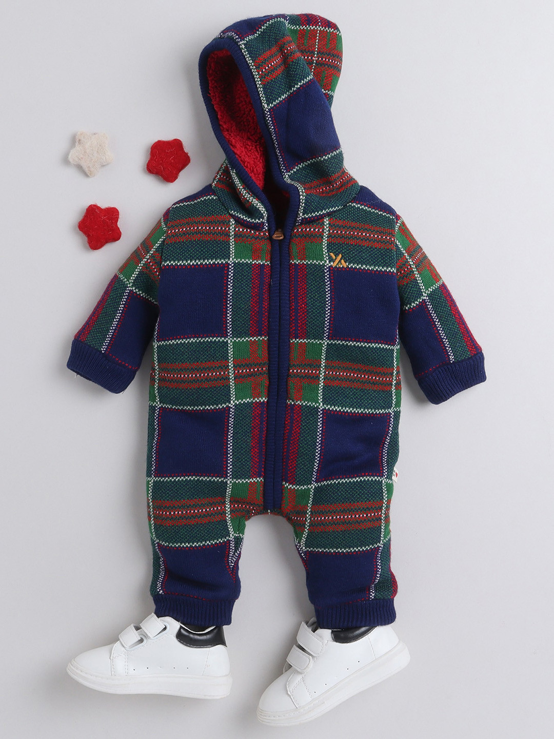 

Yellow Apple Kids Unisex Checked Long Sleeves Rompers, Navy blue