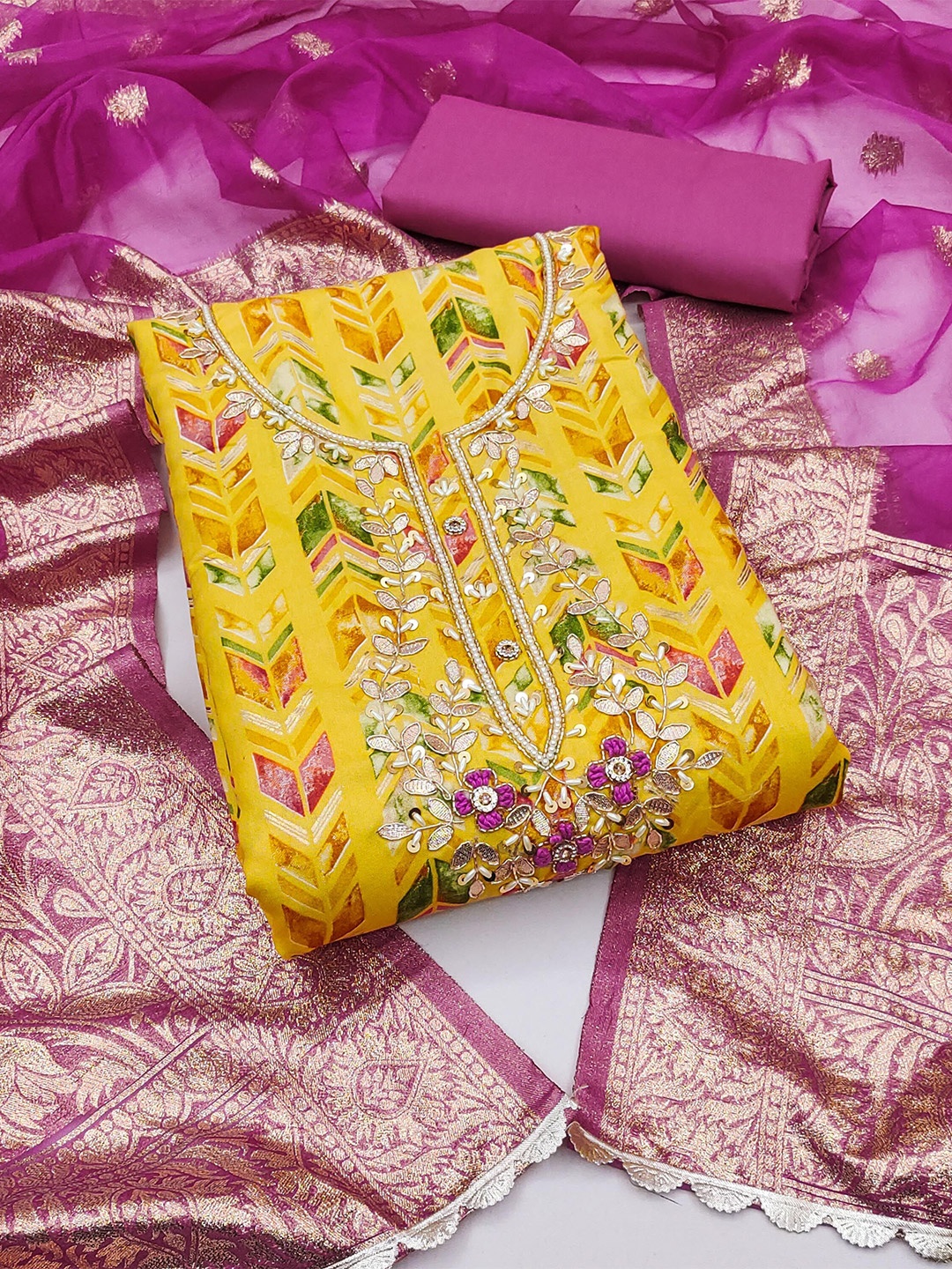 

KIMISHA Printed Unstitched Dress Material, Yellow