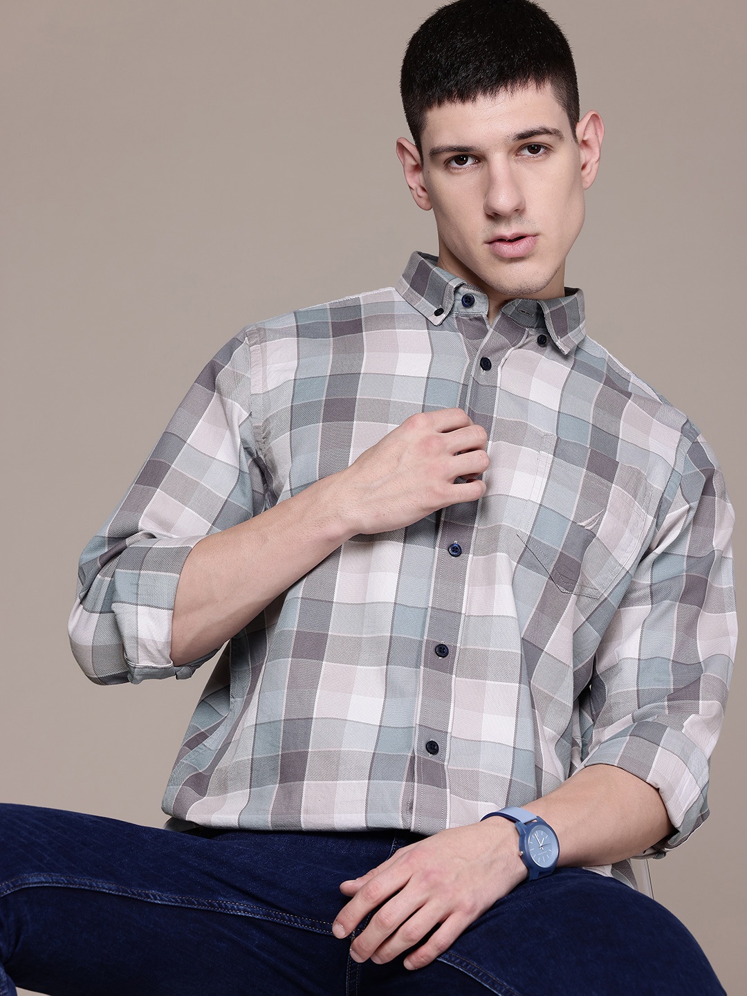 

Nautica Classic Buffalo Checks Pure Cotton Shirt, Grey