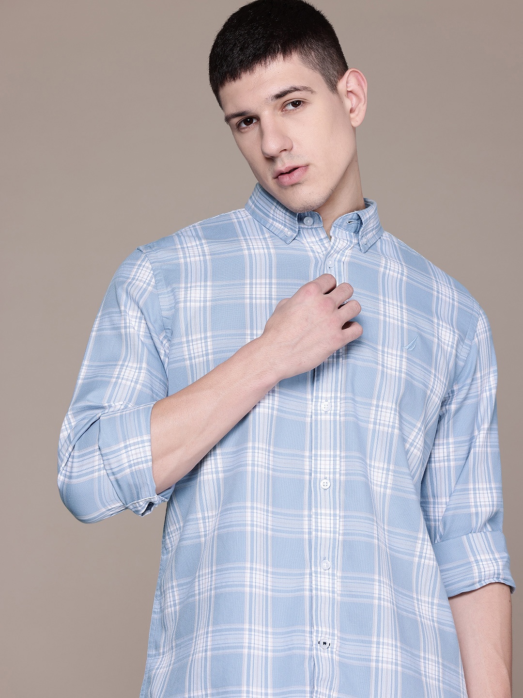 

Nautica Slim Fit Tartan Checks Pure Cotton Shirt, Blue