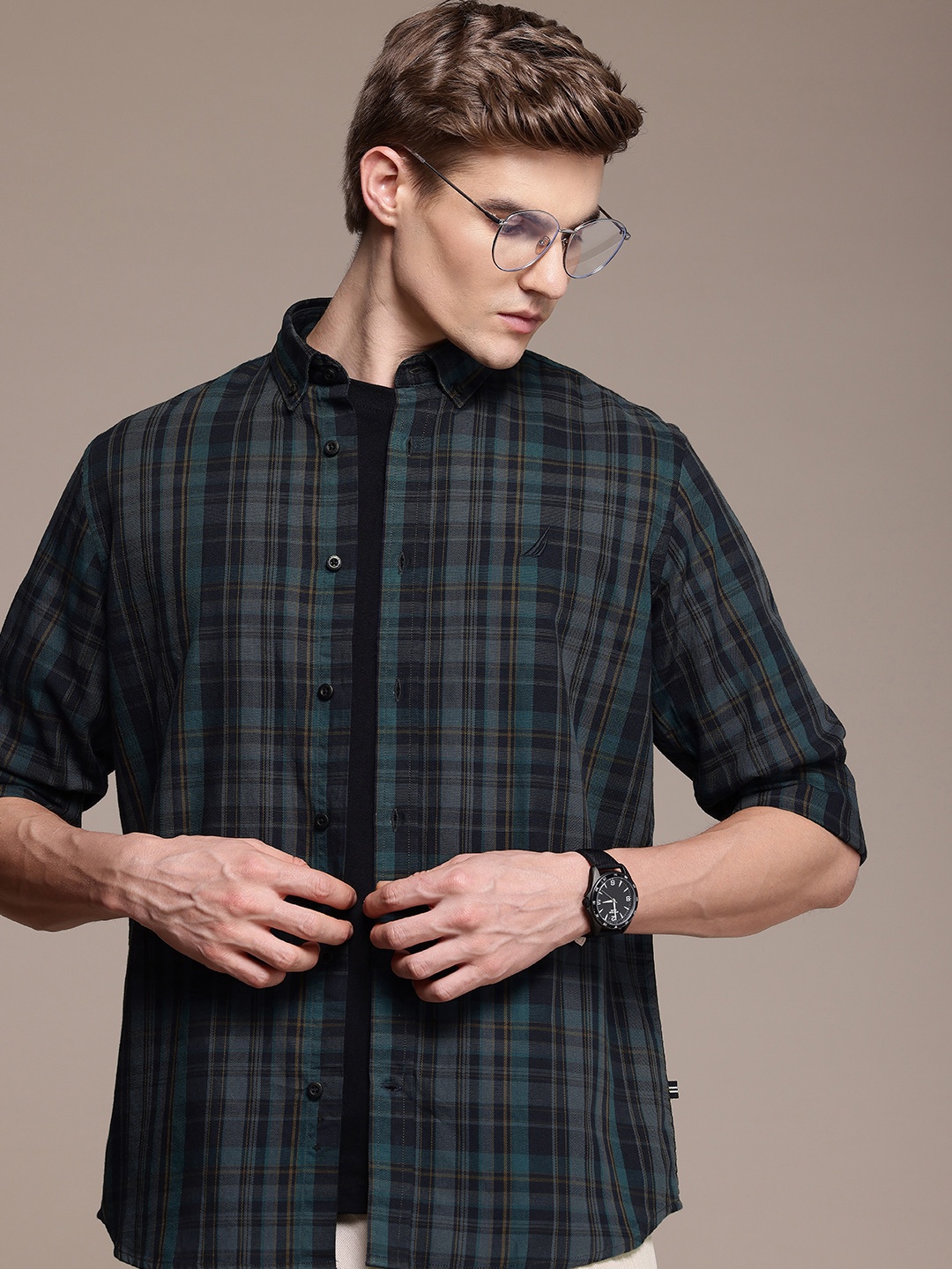 

Nautica Pure Cotton Classic Checked Casual Shirt, Teal