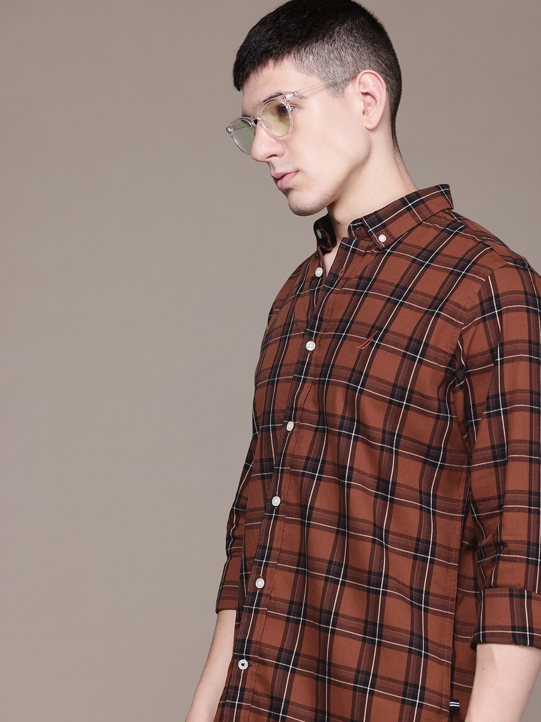 

Nautica Checked Pure Cotton Classic Fit Shirt, Rust