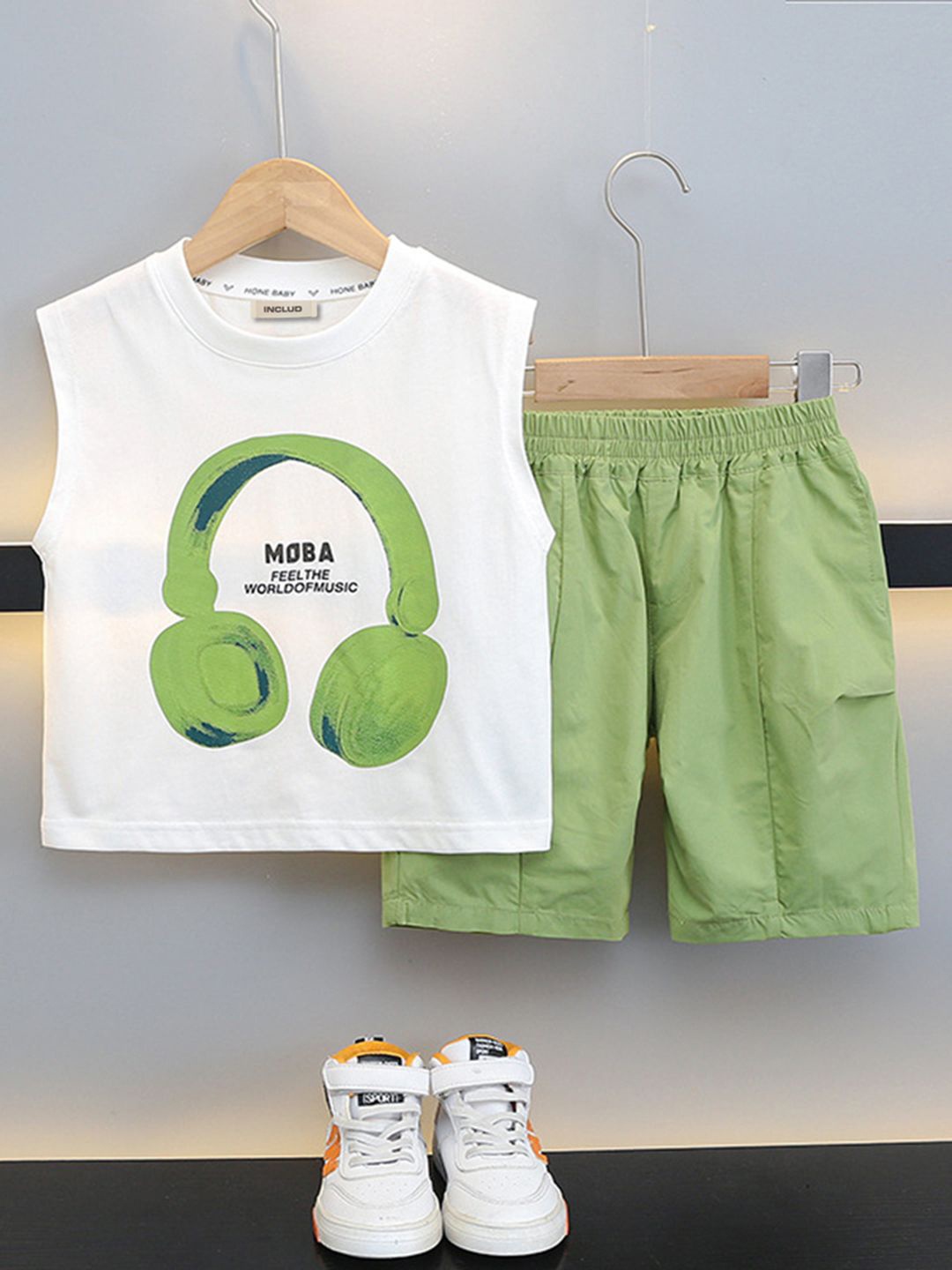 

INCLUD Boys Printed Round Neck T-shirt With Shorts, Green