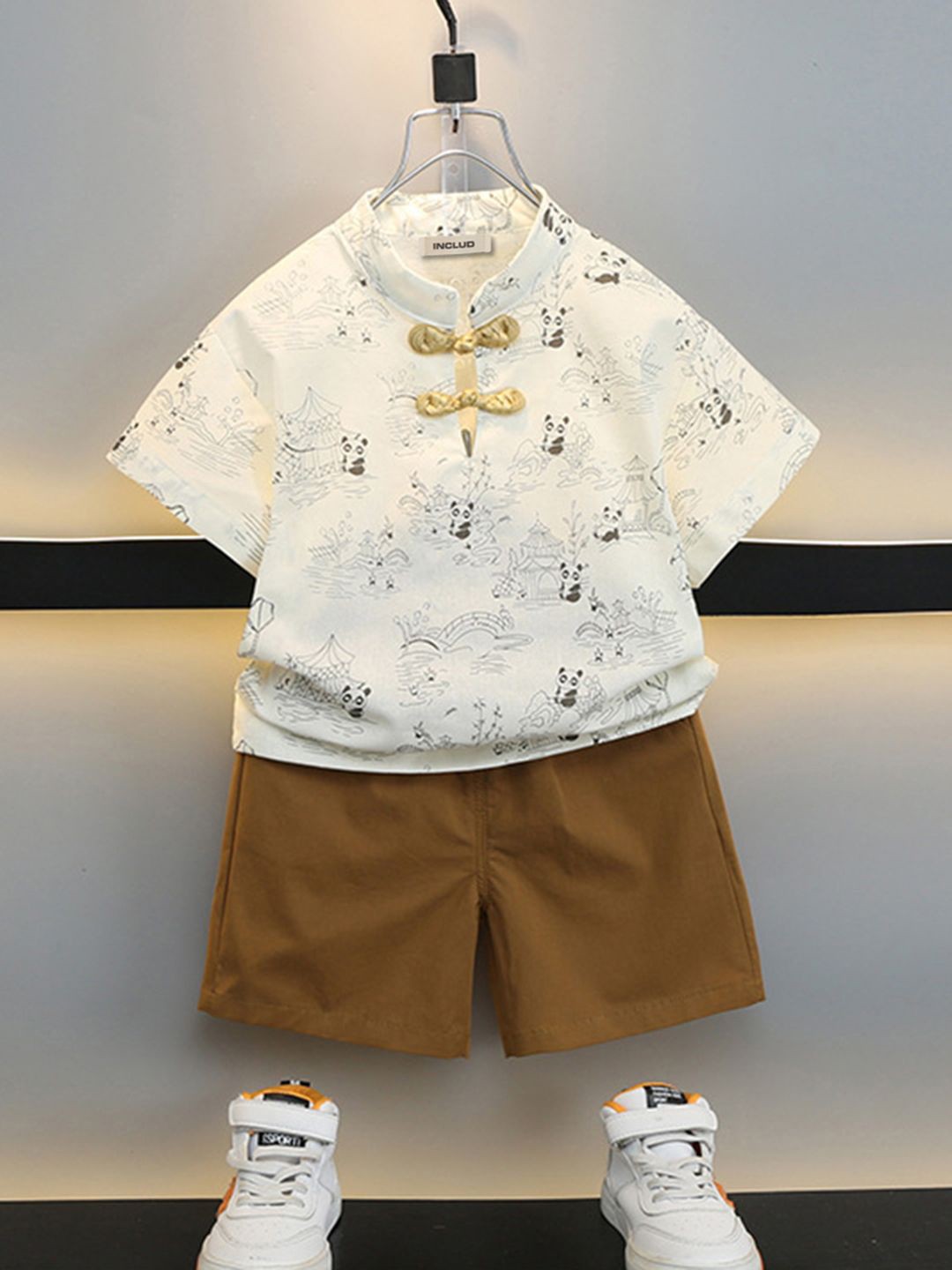 

INCLUD Boys Printed Shirt with Shorts, Khaki