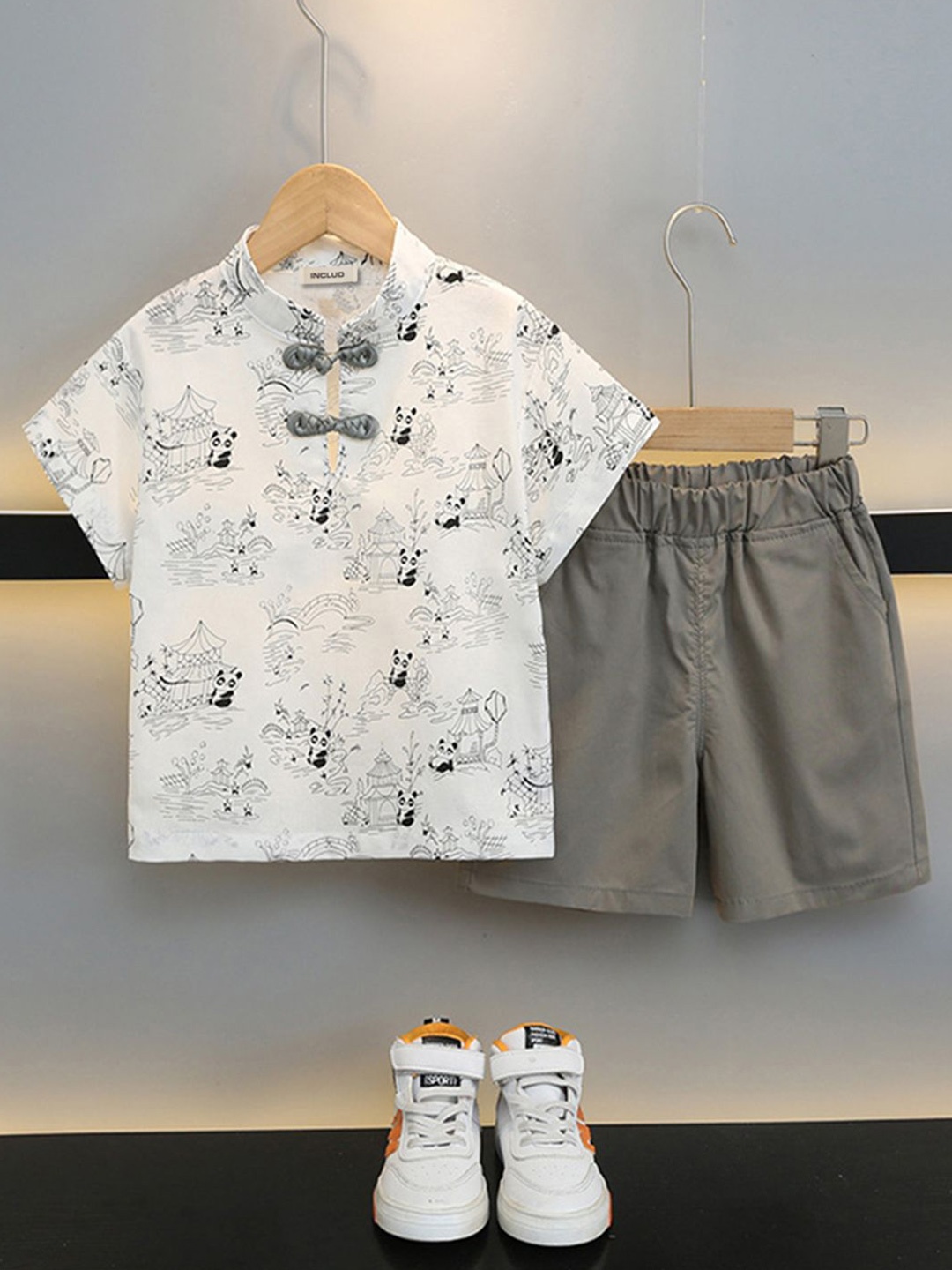 

INCLUD Boys Printed Shirt with Shorts, Grey
