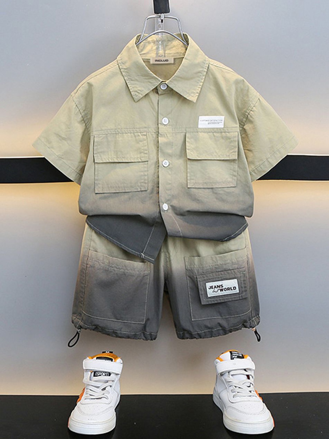 INCLUD Boys Dyed Shirt with Shorts, Beige