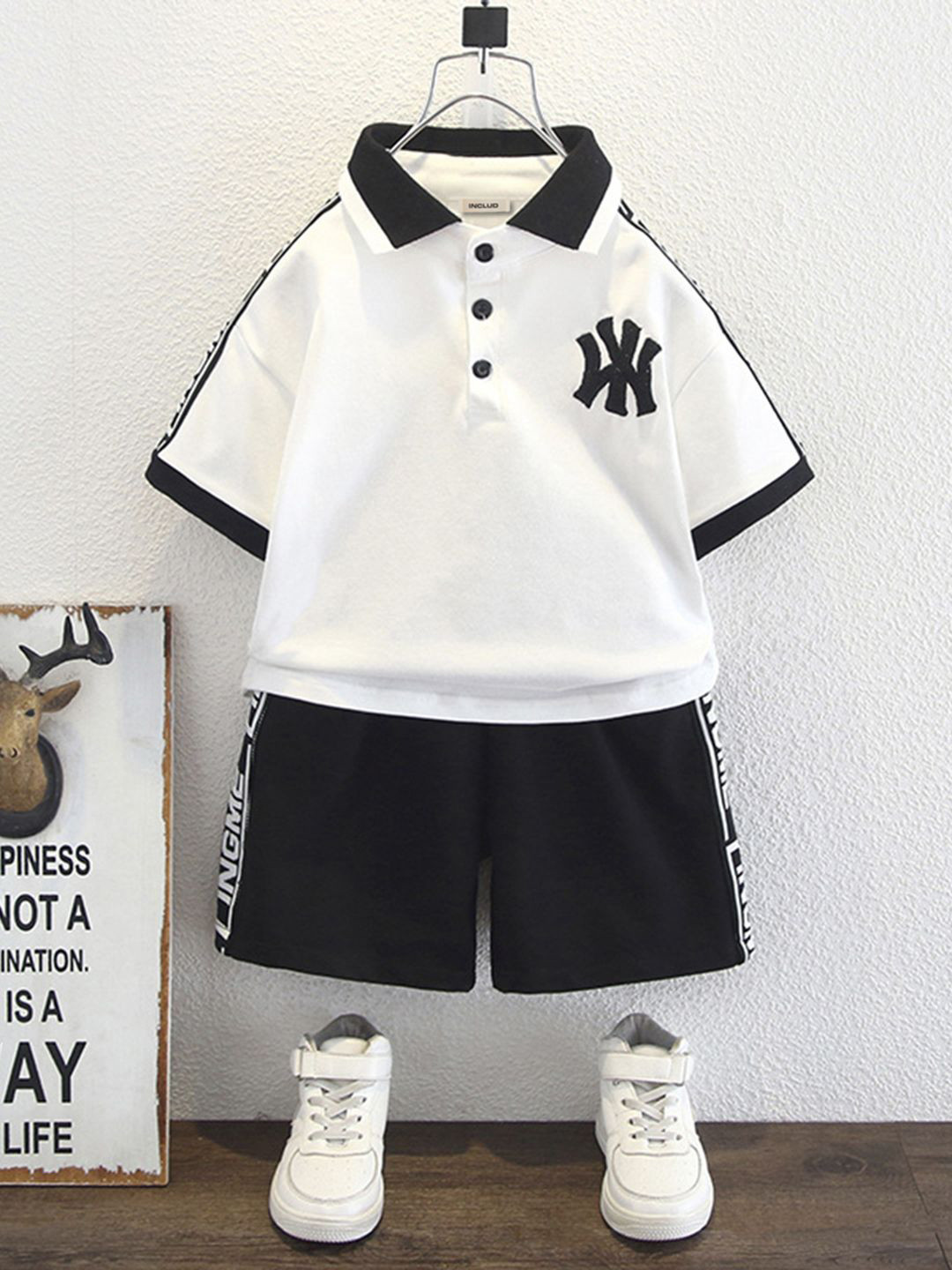 

INCLUD Boys Colourblocked Polo Collar T-shirt With Short, Black