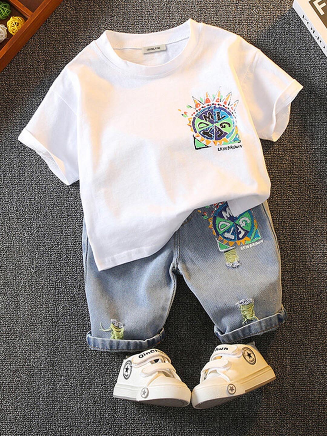 

INCLUD Boys Printed T-shirt With Trouser, White