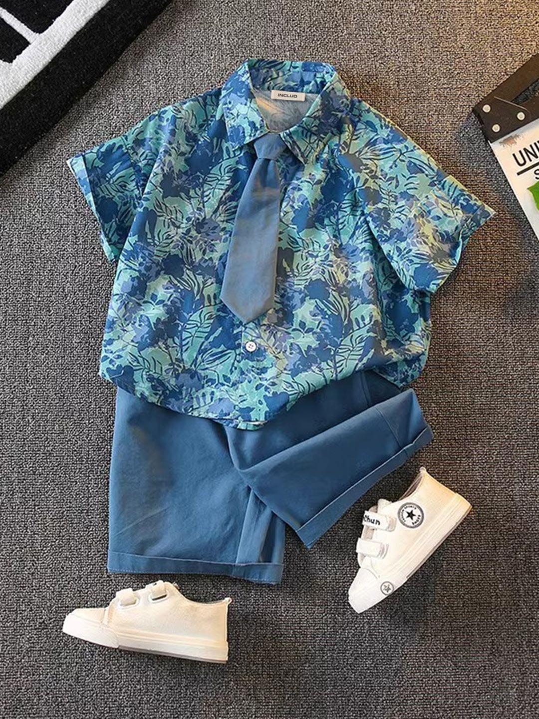 

INCLUD Boys Printed Shirt with Shorts, Blue