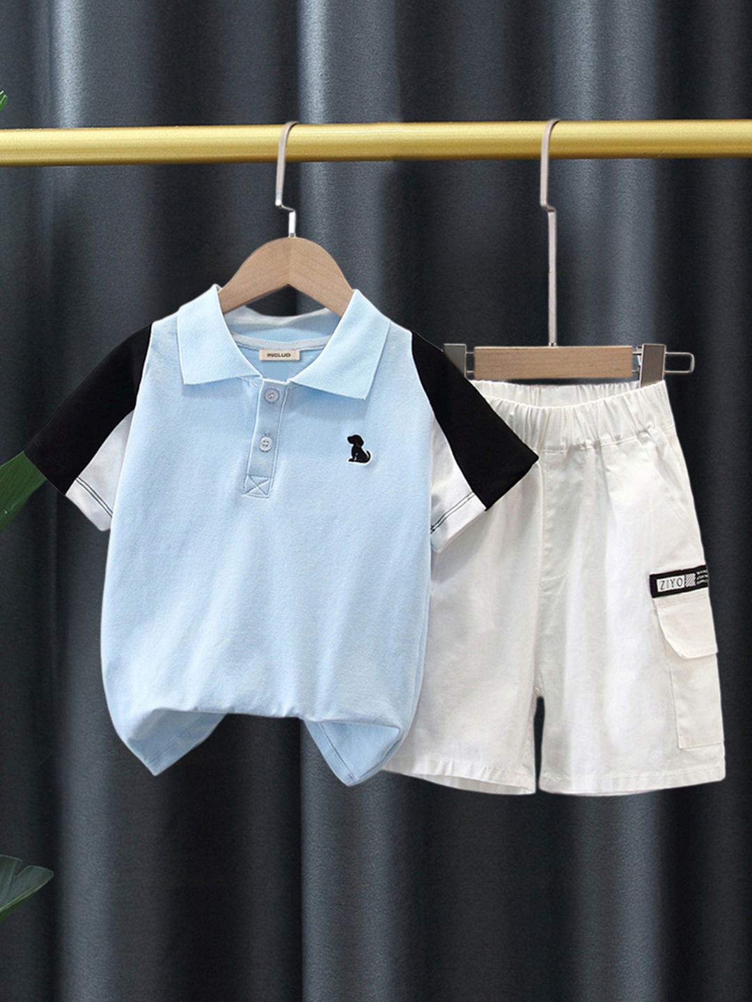 

INCLUD Boys Colourblocked Polo Collar T-shirt With Shorts, White