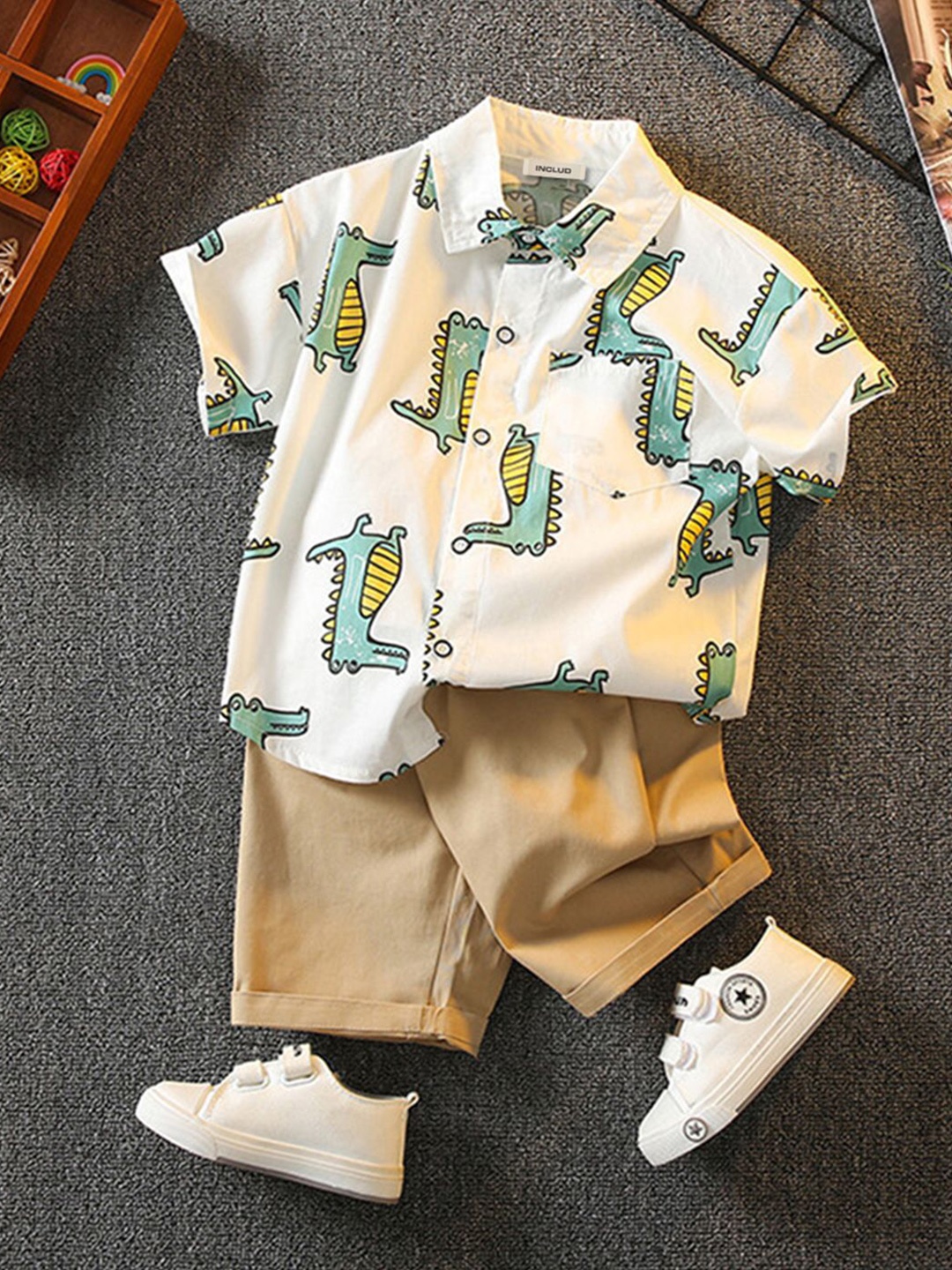 

INCLUD Boys Printed Sleeveless Shirt With Short, Green