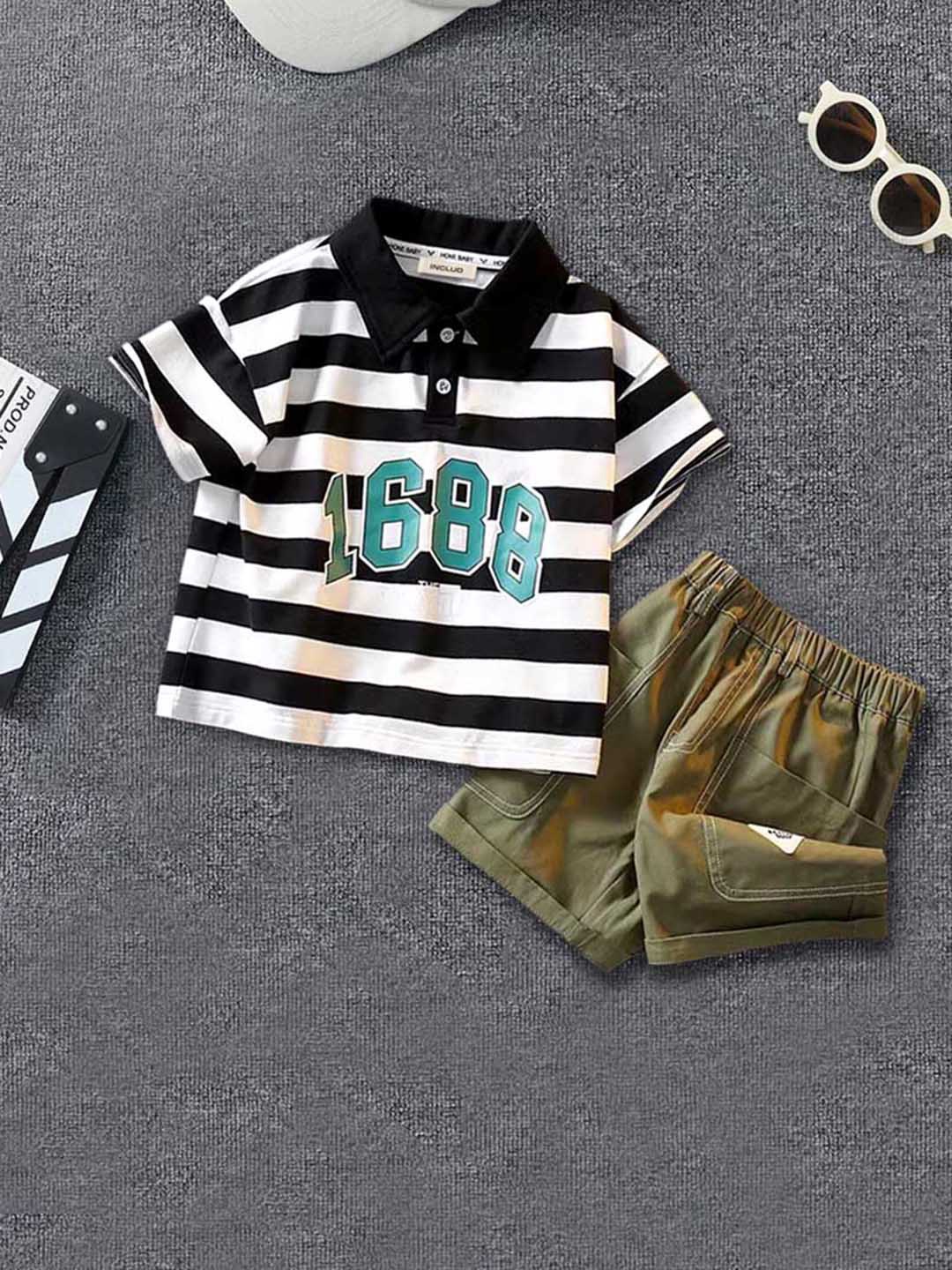 

INCLUD Boys Striped T-shirt with Shorts, Black