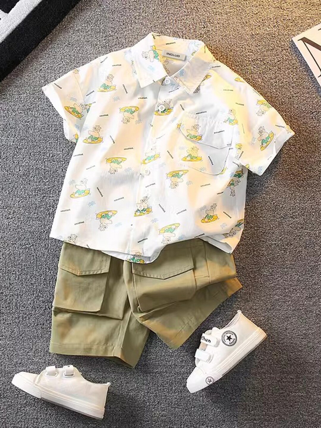 

INCLUD Boys Printed Shirt with Shorts, White