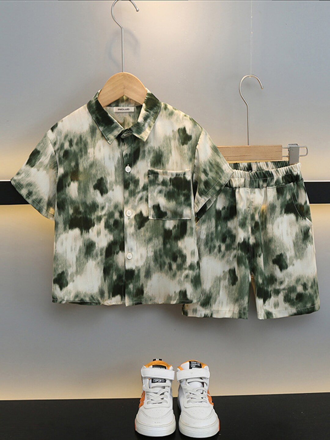 

INCLUD Boys Printed Shirt With Shorts, Green