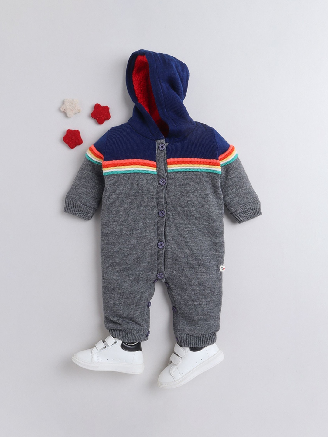 

Yellow Apple Kids Unisex Striped Bamboo Rompers, Grey