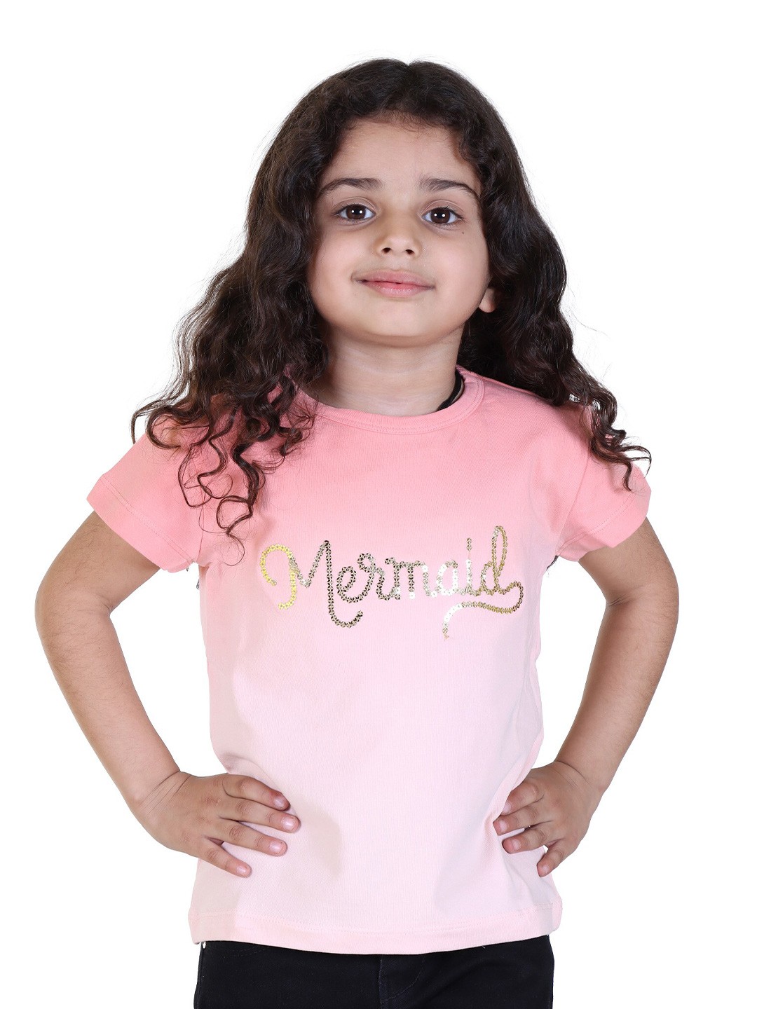 

Yellow Apple Kids Girls Embellished Round Neck T-shirt, Pink