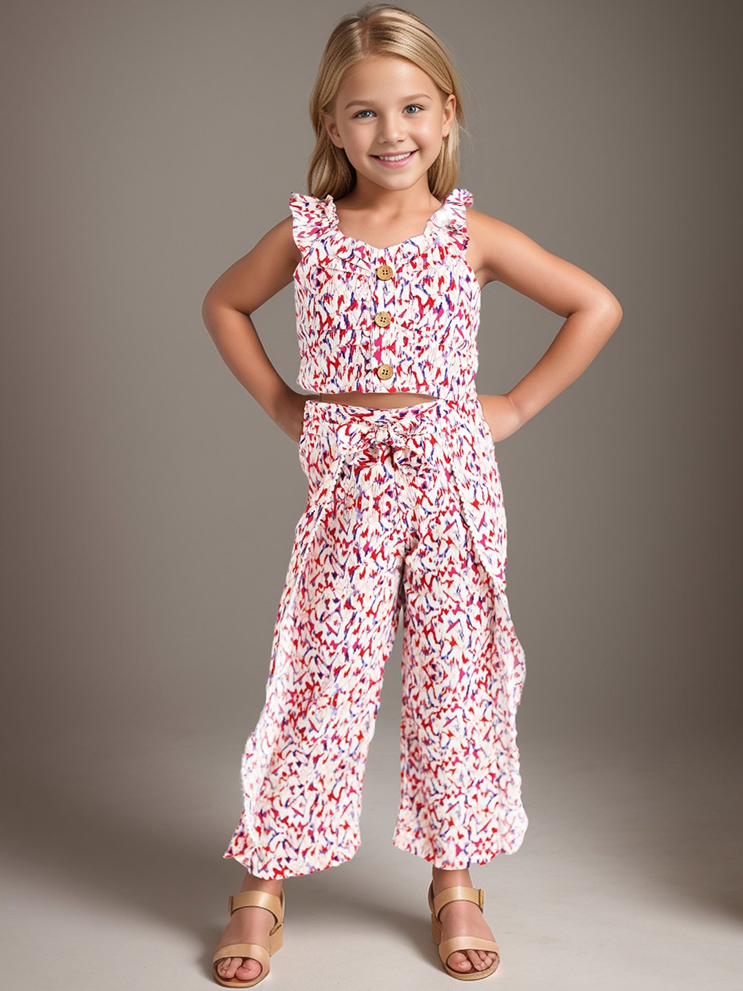 

Safehugs Girls Pure Cotton Printed Co-Ords, Red