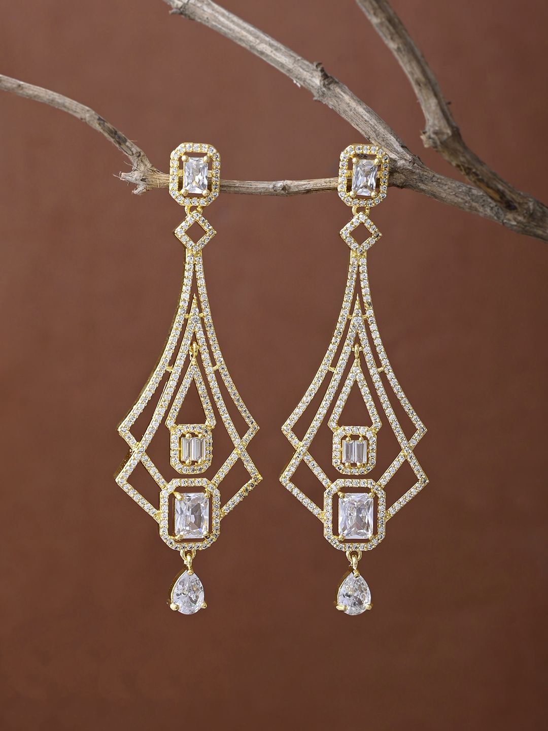 

Voylla Women Sparkling Elegance Ethereal Radiance Dangler Earrings, Gold