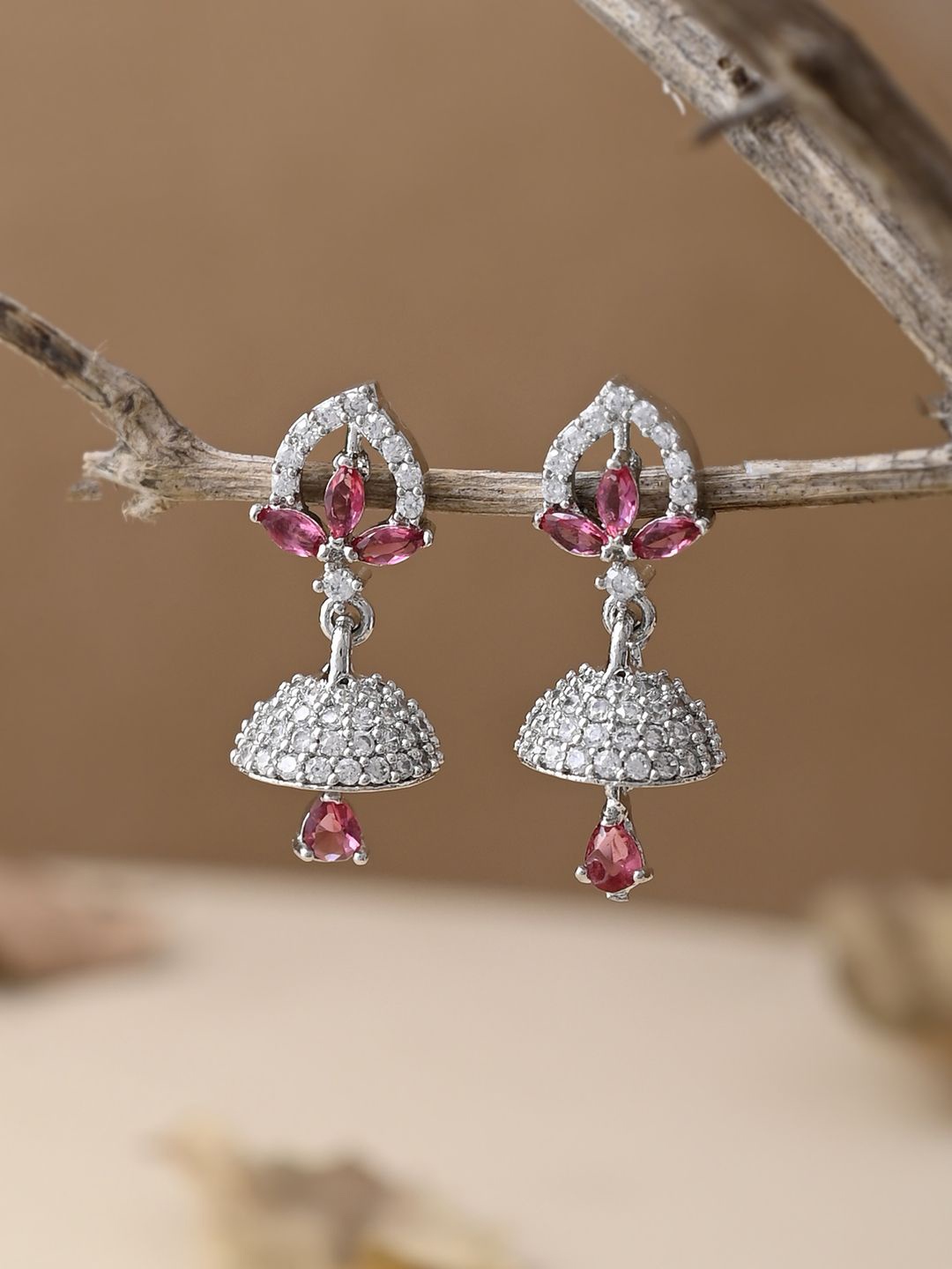 

Voylla Women Contemporary Jhumkas Earrings, Silver
