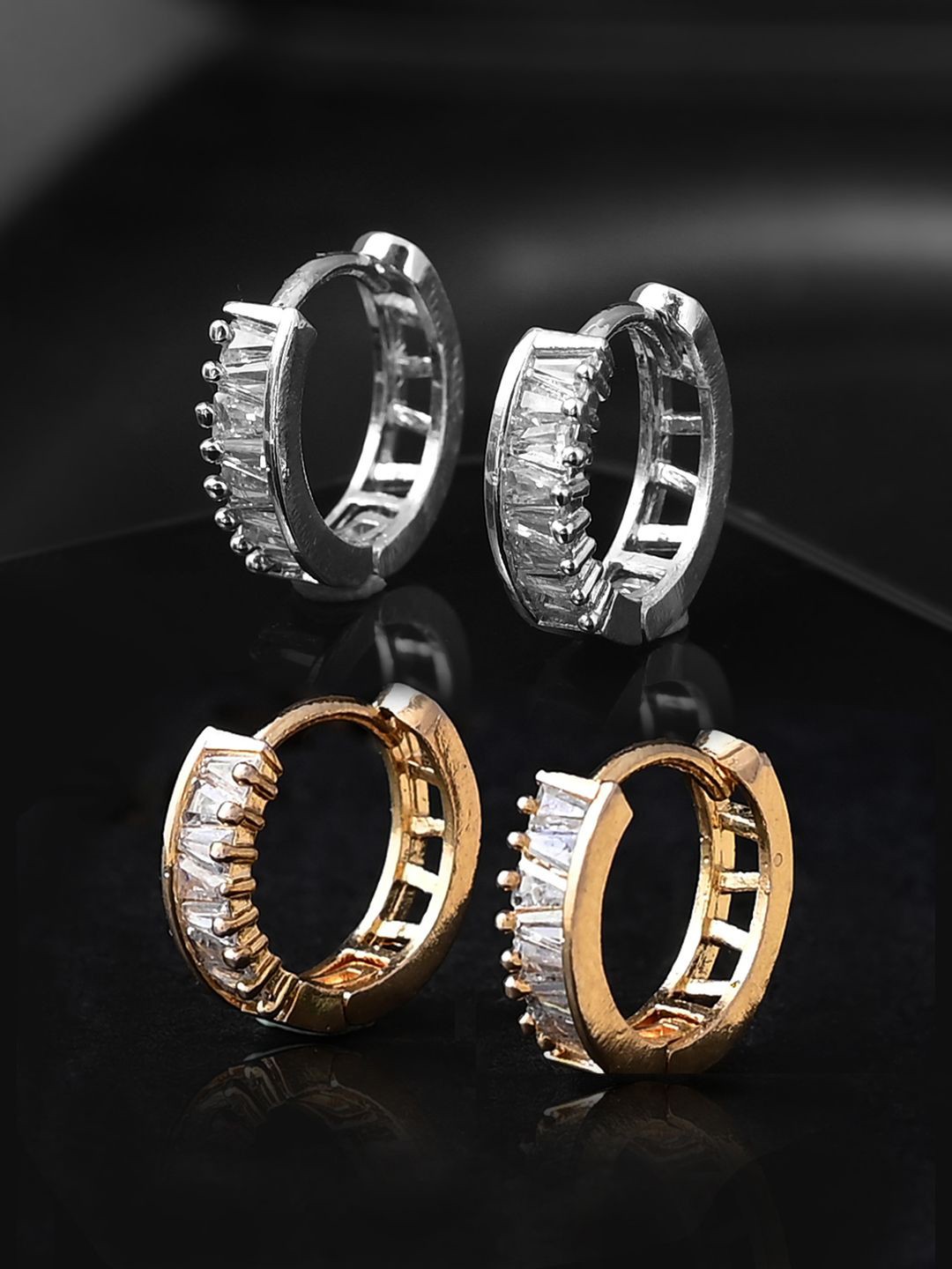 

Voylla Women Pack Of 2 Contemporary Hoop Earrings, Gold