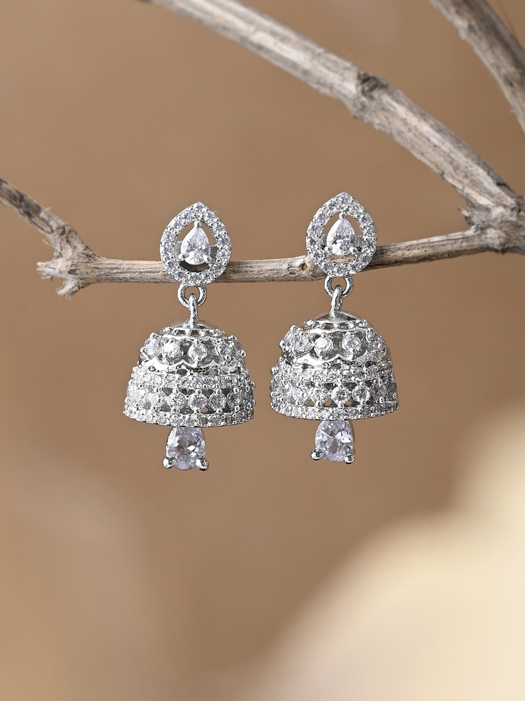 

Voylla Contemporary Jhumkas Earrings, Silver