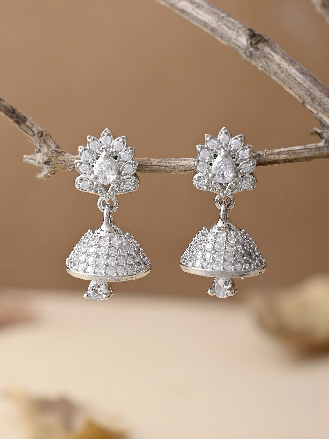 

Voylla Contemporary Jhumkas Earrings, Silver