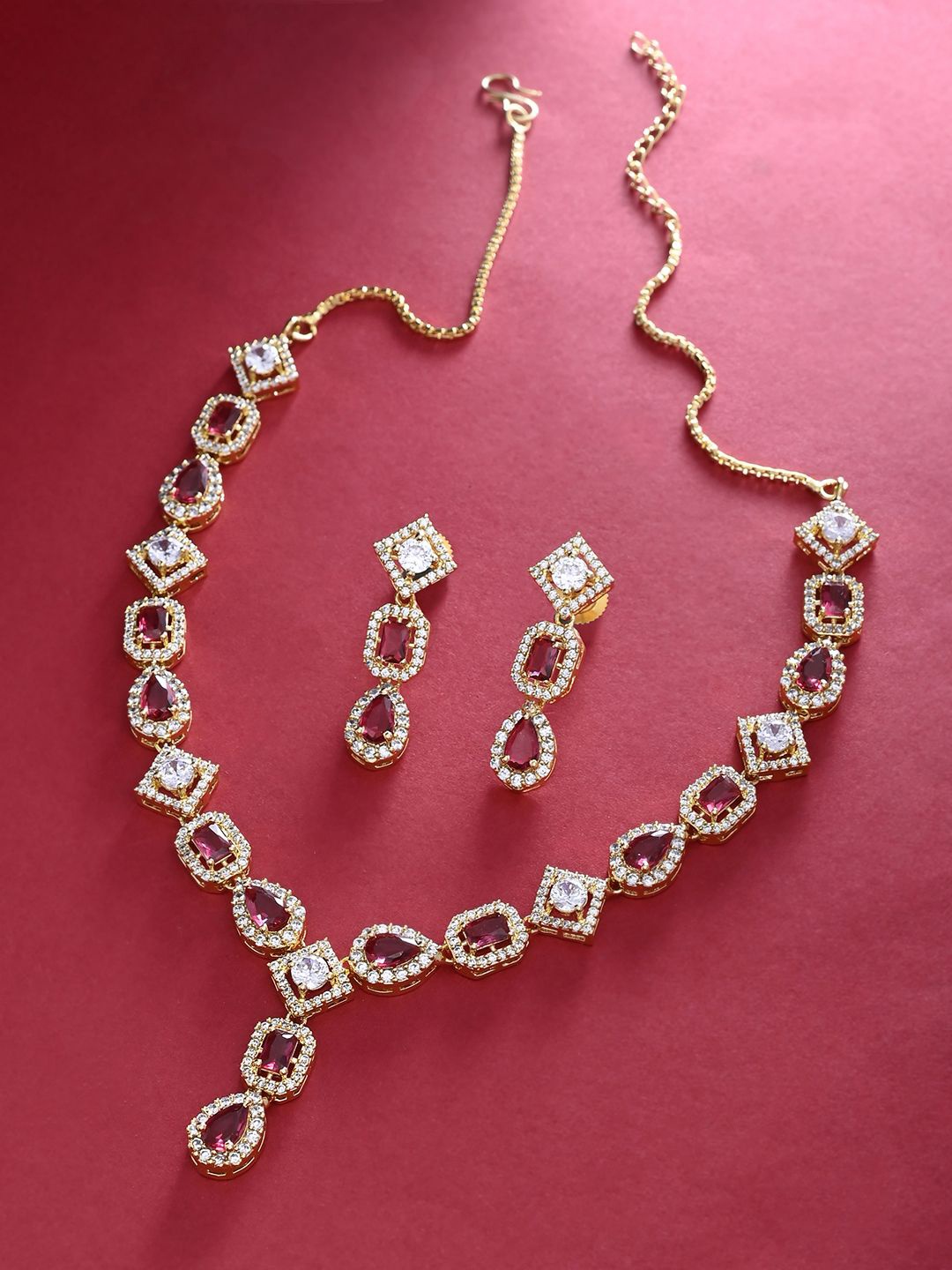 

Voylla Women Gold-Plated Handcrafted Cubic Zerconia Stone Studded Jewellery Set