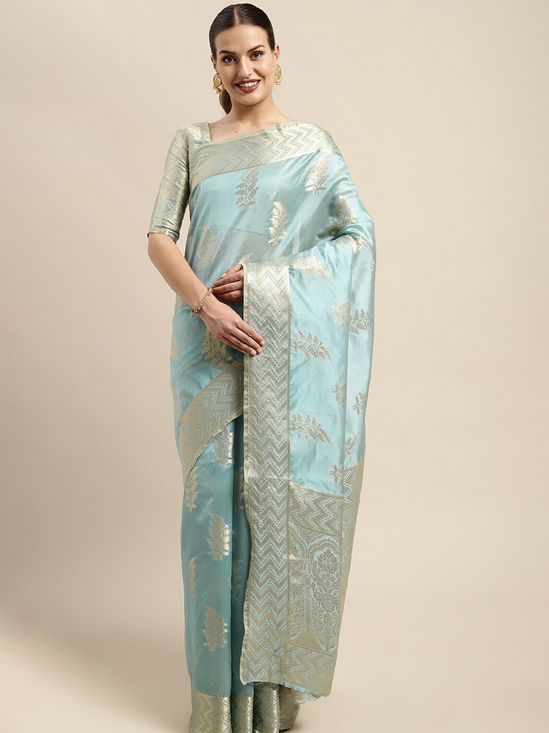 

KIMISHA Ethnic Motifs Zari Organza Kanjeevaram Saree, Blue