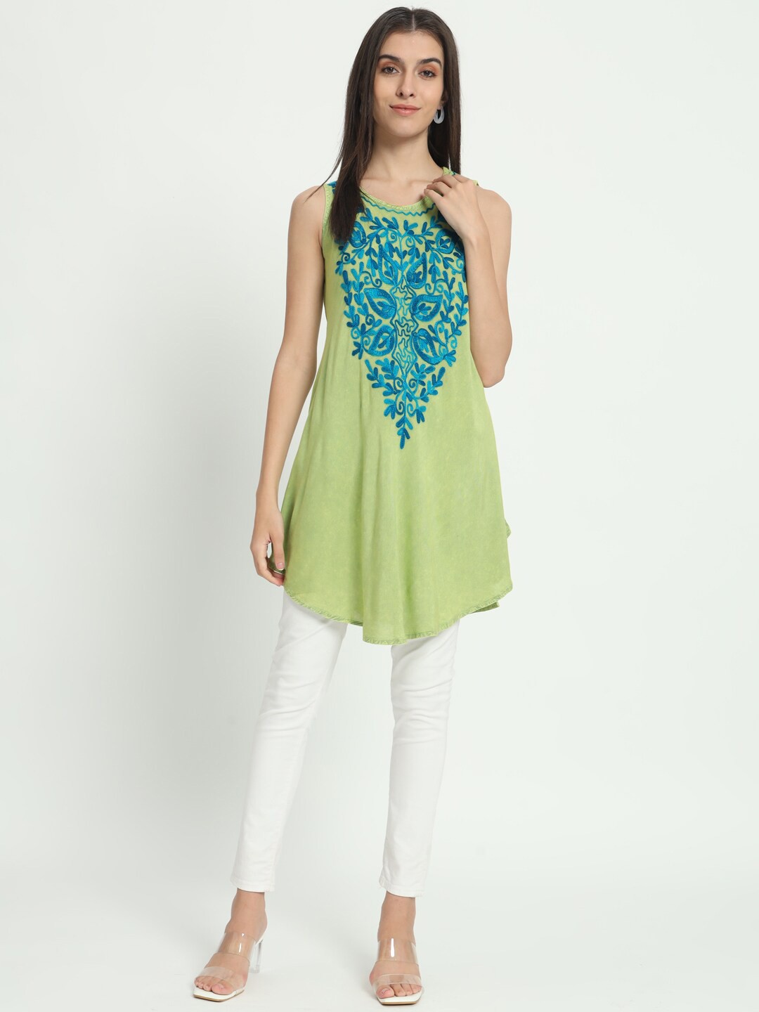 

VELDRESS Embroidered Round Neck Top, Olive
