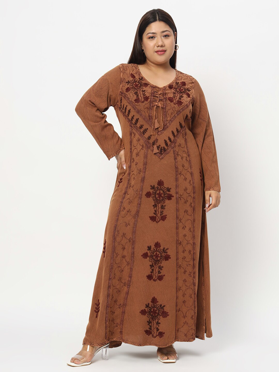 

VELDRESS Floral Print Maxi Dress, Brown