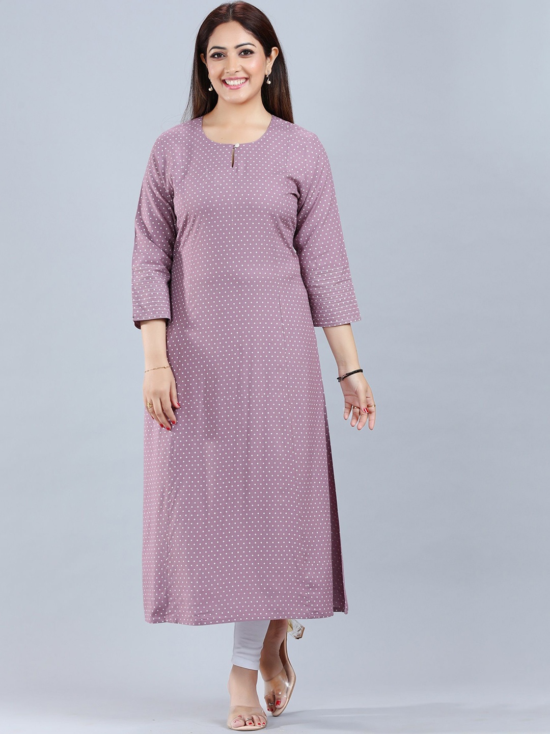 

COTTON CULTURE Women Geometric Striped Thread Work Kurta, Purple