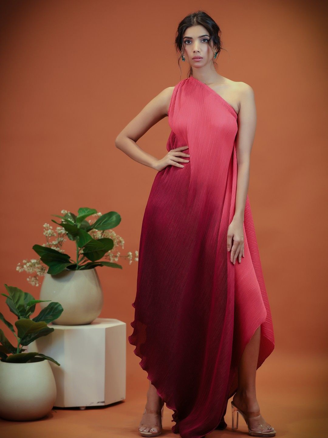 

KINA One Shoulder Sleeveless Crepe Maternity Maxi Dress, Pink