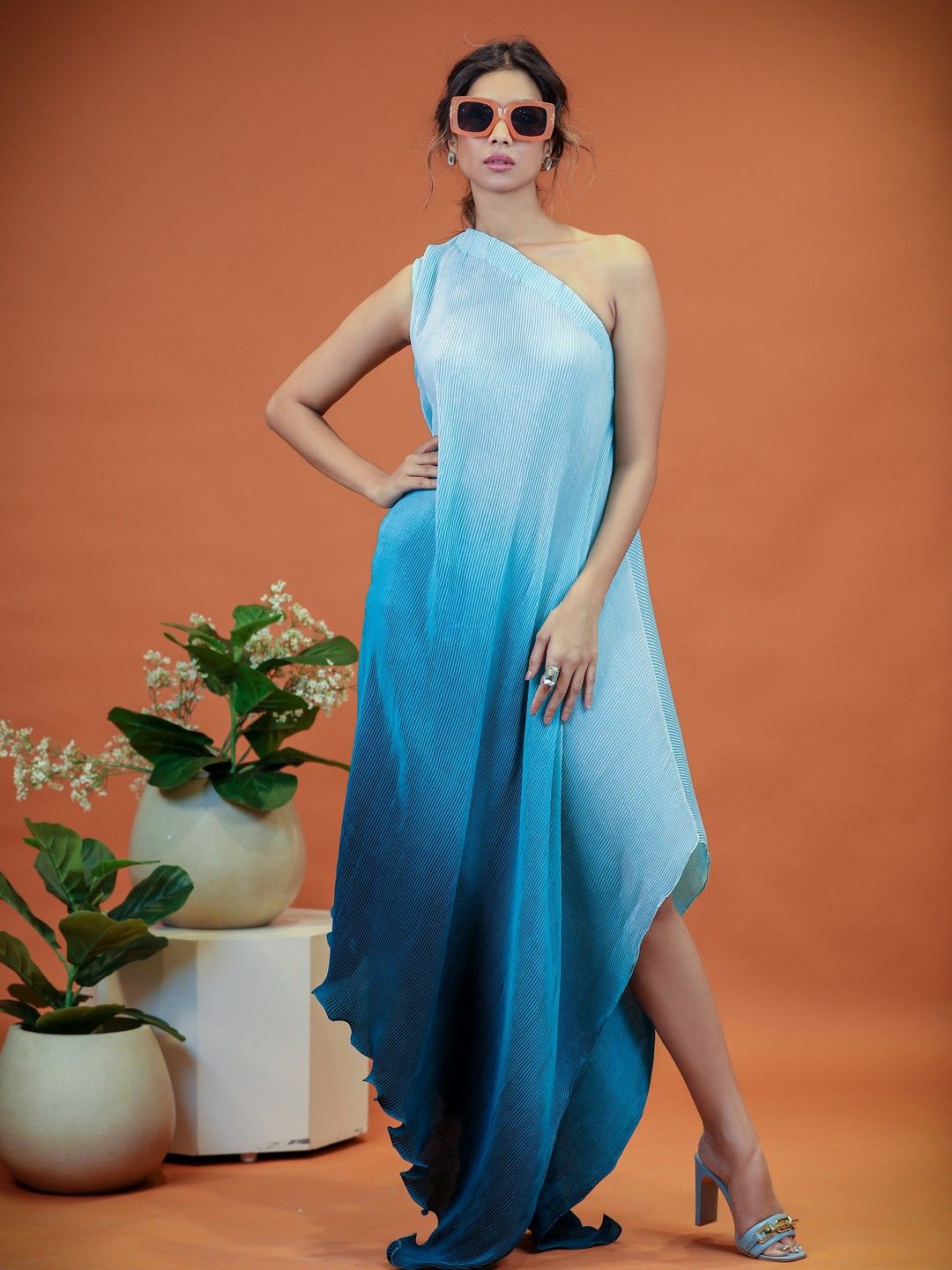 

KINA Tie and Dye Dyed One Shoulder Maternity Maxi Dress, Blue