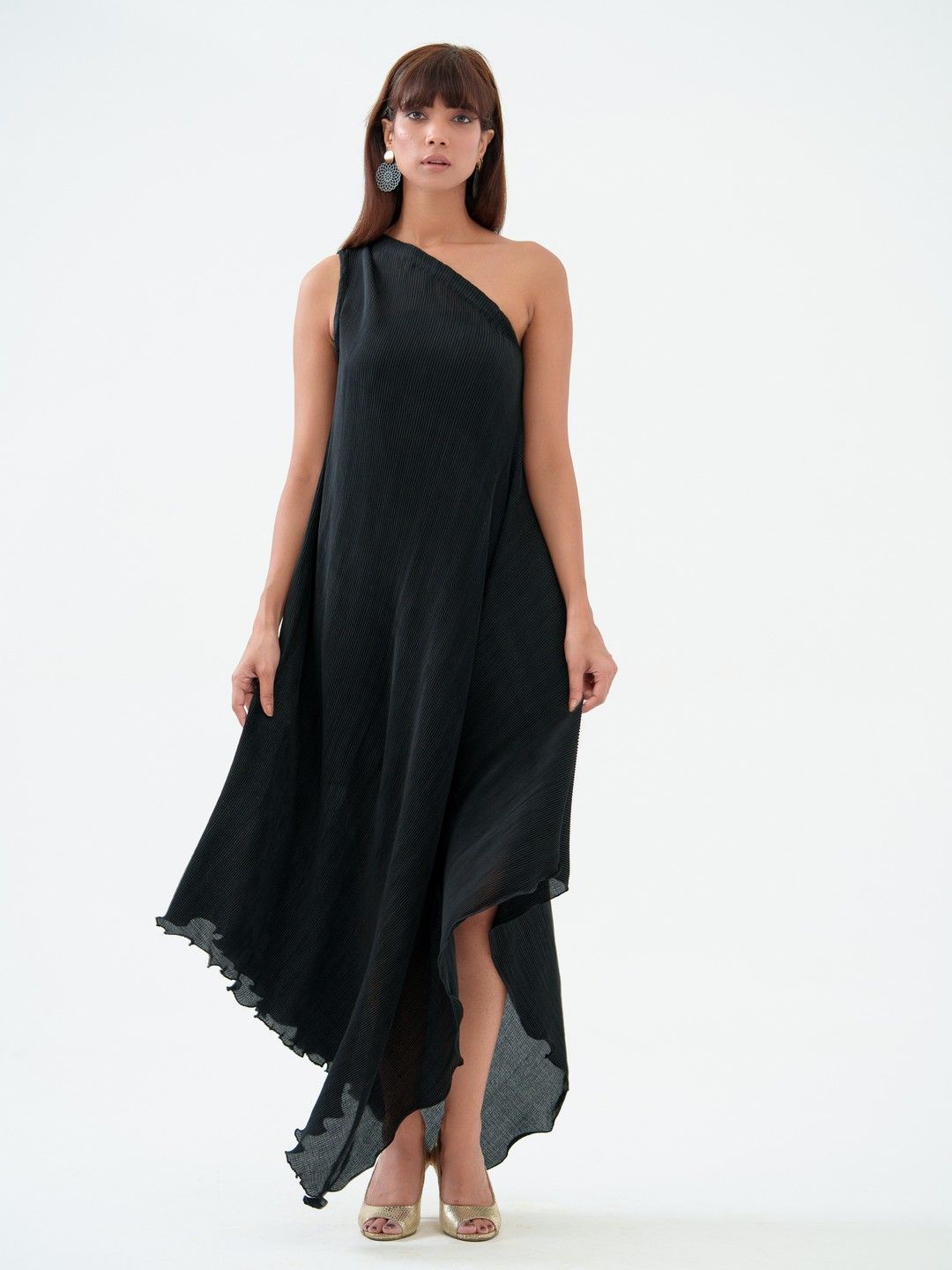 

KINA One Shoulder Crepe Maternity Maxi Dress, Black