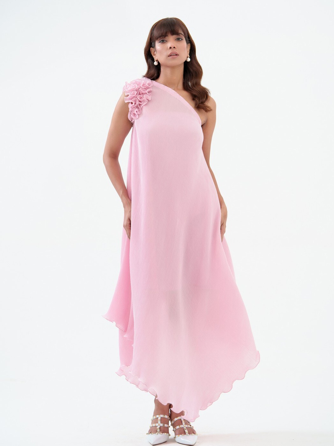 

KINA One Shoulder Sleeveless Crepe Maternity Maxi Dress, Pink